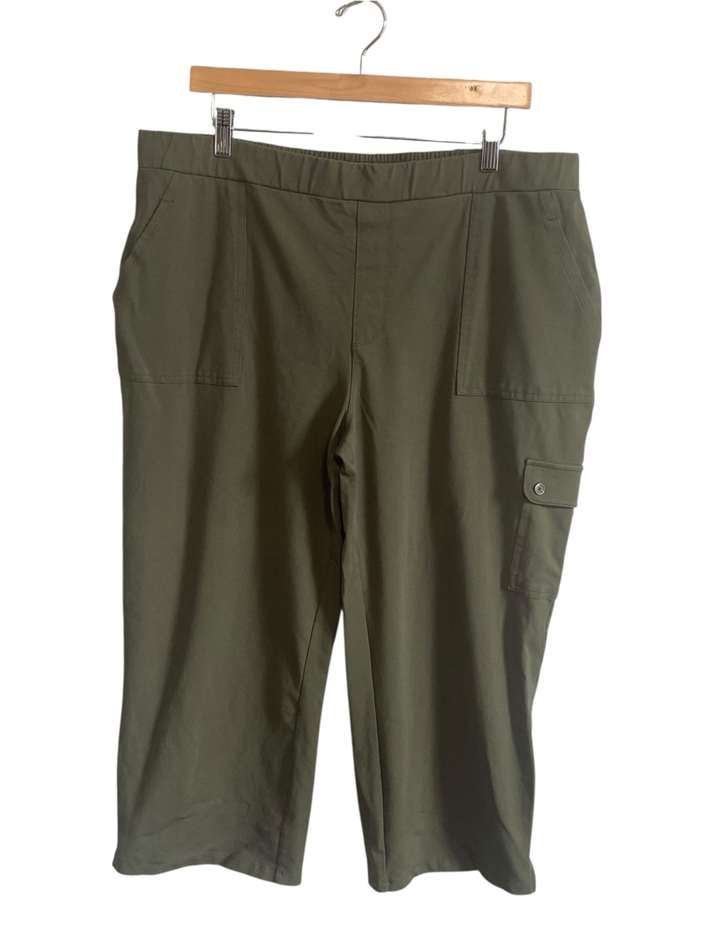 Susan Graver Weekend Army Green High Rise Crop Capri Cargo Pants Size XL
